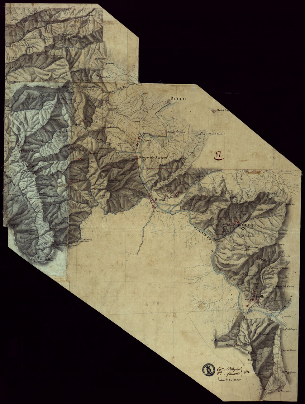 (N:15411) RICOGNIZIONI ESEGUITE ALLA SCALA DI 1/20.000 CHE COMPRENDANO LE DUE RIVIERE DEGLI EX STATI SARDI E PARTE DELLE ATTUALI PROVINCIE DI ALESSANDRIA  E DI PAVIA - FOGLIO 57 (CA002688) Carte e stampe antiche: riproduzione a colori su carta (formato A1)
