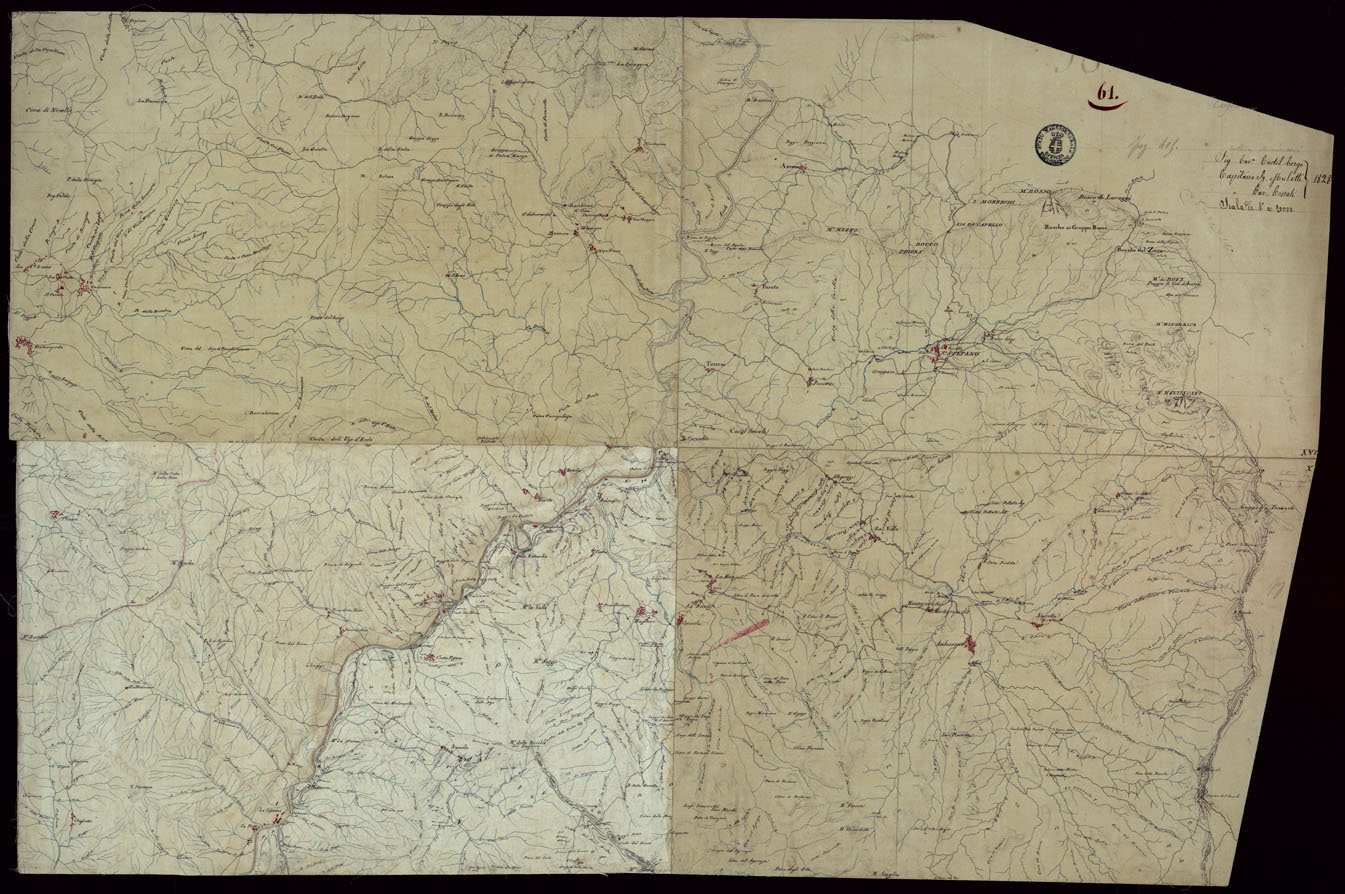 (N:15415) RICOGNIZIONI ESEGUITE ALLA SCALA DI 1/20.000 CHE COMPRENDANO LE DUE RIVIERE DEGLI EX STATI SARDI E PARTE DELLE ATTUALI PROVINCIE DI ALESSANDRIA  E DI PAVIA - FOGLIO 61. (CA002692) Carte e stampe antiche: riproduzione a colori su carta (formato A1)