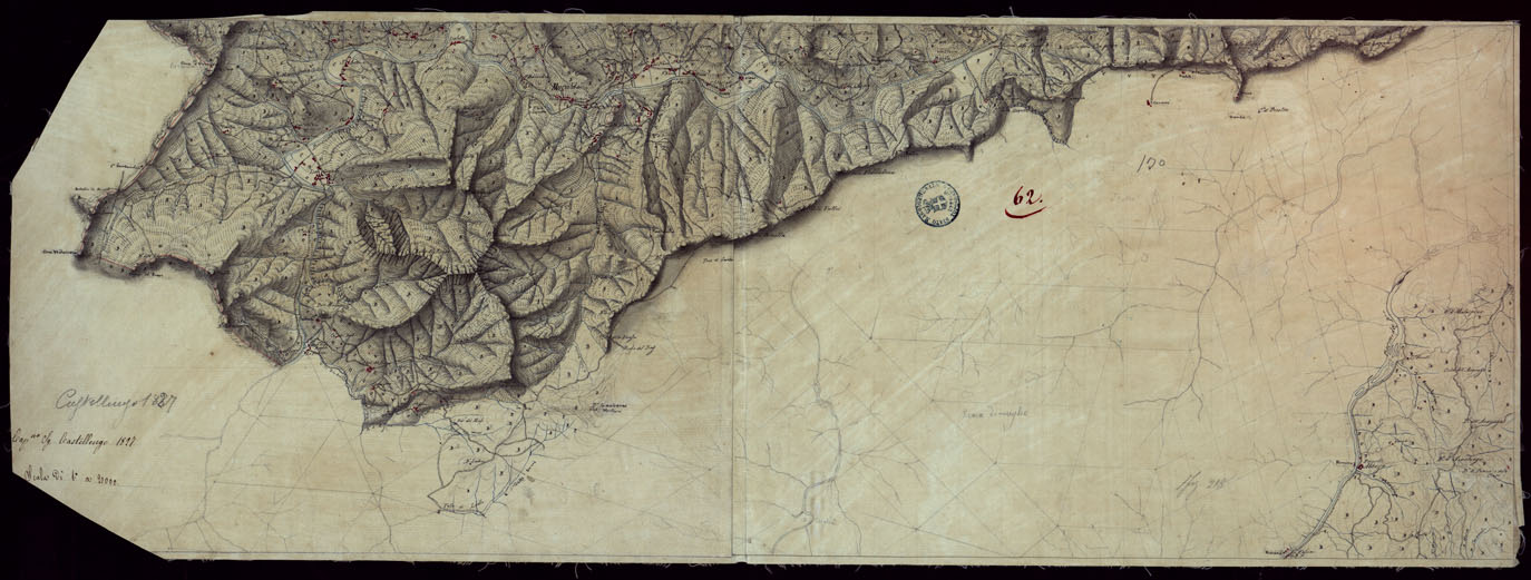 (N:15416) RICOGNIZIONI ESEGUITE ALLA SCALA DI 1/20.000 CHE COMPRENDANO LE DUE RIVIERE DEGLI EX STATI SARDI E PARTE DELLE ATTUALI PROVINCIE DI ALESSANDRIA  E DI PAVIA - FOGLIO 62. (CA002693) Carte e stampe antiche: riproduzione a colori su carta (formato A1)