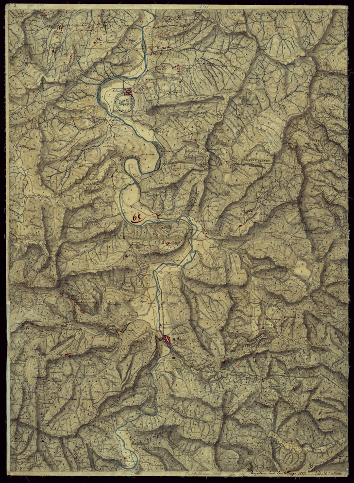 (N:15419) RICOGNIZIONI ESEGUITE ALLA SCALA DI 1/20.000 CHE COMPRENDANO LE DUE RIVIERE DEGLI EX STATI SARDI E PARTE DELLE ATTUALI PROVINCIE DI ALESSANDRIA  E DI PAVIA - FOGLIO 65. (CA002696) Carte e stampe antiche: riproduzione a colori su carta (formato A1)