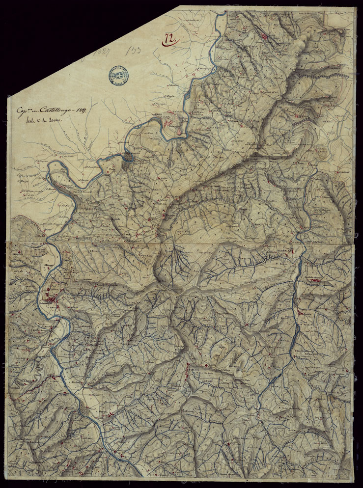 (N:15427) RICOGNIZIONI ESEGUITE ALLA SCALA DI 1/20.000 CHE COMPRENDANO LE DUE RIVIERE DEGLI EX STATI SARDI E PARTE DELLE ATTUALI PROVINCIE DI ALESSANDRIA  E DI PAVIA - FOGLIO 72. (CA002705) Carte e stampe antiche: riproduzione a colori su carta (formato A1)