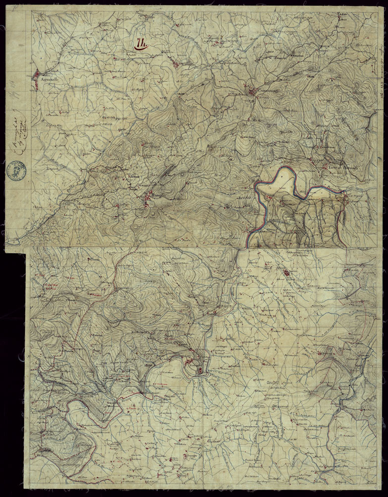 (N:15429) RICOGNIZIONI ESEGUITE ALLA SCALA DI 1/20.000 CHE COMPRENDANO LE DUE RIVIERE DEGLI EX STATI SARDI E PARTE DELLE ATTUALI PROVINCIE DI ALESSANDRIA  E DI PAVIA - FOGLIO 74. (CA002707) Carte e stampe antiche: riproduzione a colori su carta (formato A1)