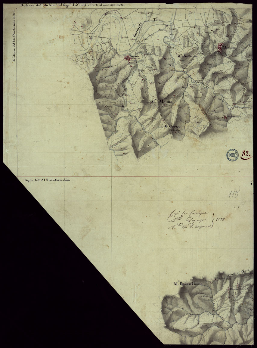 (N:15437) RICOGNIZIONI ESEGUITE ALLA SCALA DI 1/20.000 CHE COMPRENDANO LE DUE RIVIERE DEGLI EX STATI SARDI E PARTE DELLE ATTUALI PROVINCIE DI ALESSANDRIA  E DI PAVIA - FOGLIO 82. (CA002716) Carte e stampe antiche: riproduzione a colori su carta (formato A1)
