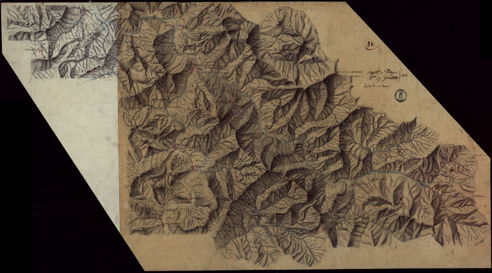 (N:15462) RICOGNIZIONI ESEGUITE ALLA SCALA DI 1/20.000 CHE COMPRENDANO LE DUE RIVIERE DEGLI EX STATI SARDI E PARTE DELLE ATTUALI PROVINCIE DI ALESSANDRIA  E DI PAVIA - FOGLIO 86. (CA002720) Carte e stampe antiche: riproduzione a colori su carta (formato A1)
