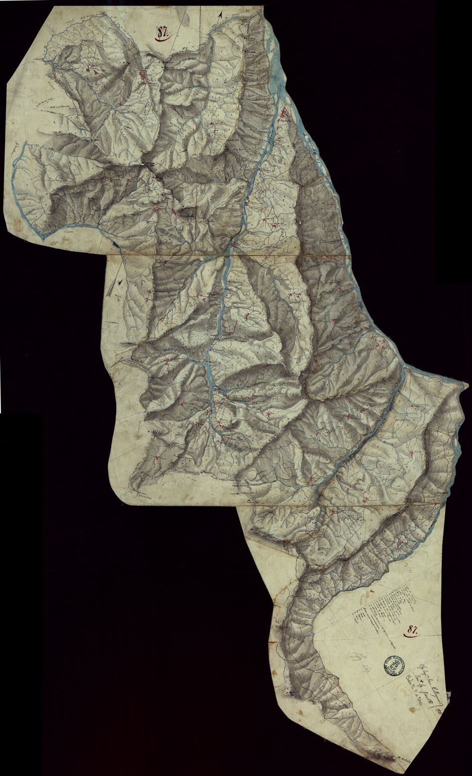 (N:15441) RICOGNIZIONI ESEGUITE ALLA SCALA DI 1/20.000 CHE COMPRENDANO LE DUE RIVIERE DEGLI EX STATI SARDI E PARTE DELLE ATTUALI PROVINCIE DI ALESSANDRIA  E DI PAVIA - FOGLIO 87. (CA002721) Carte e stampe antiche: riproduzione a colori su carta (formato A1)