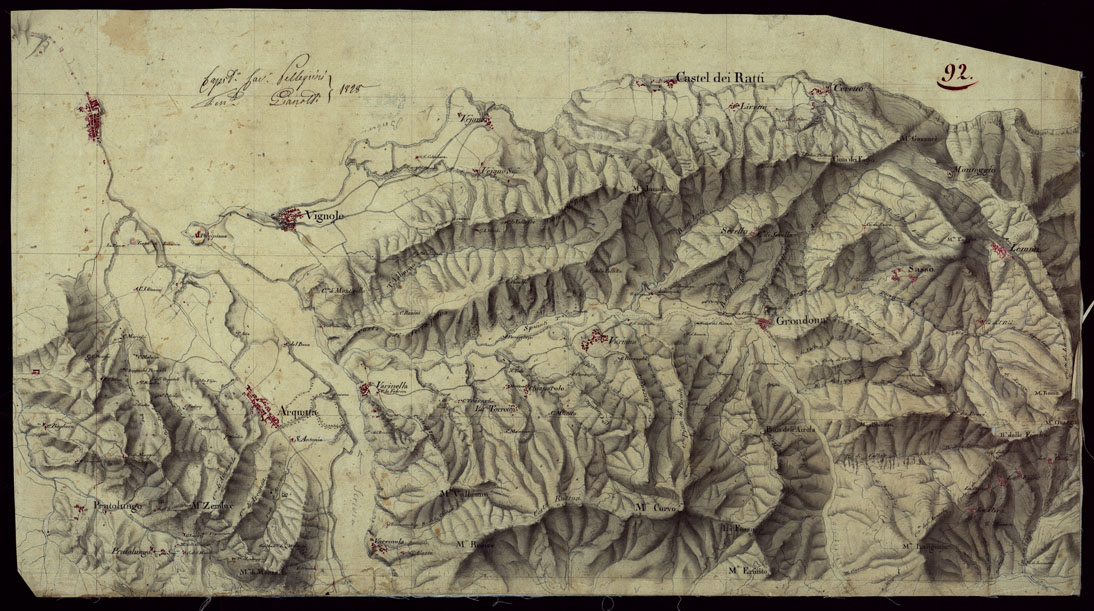 (N:15446) RICOGNIZIONI ESEGUITE ALLA SCALA DI 1/20.000 CHE COMPRENDANO LE DUE RIVIERE DEGLI EX STATI SARDI E PARTE DELLE ATTUALI PROVINCIE DI ALESSANDRIA  E DI PAVIA - FOGLIO 92. (CA002726) Carte e stampe antiche: riproduzione a colori su carta (formato A1)
