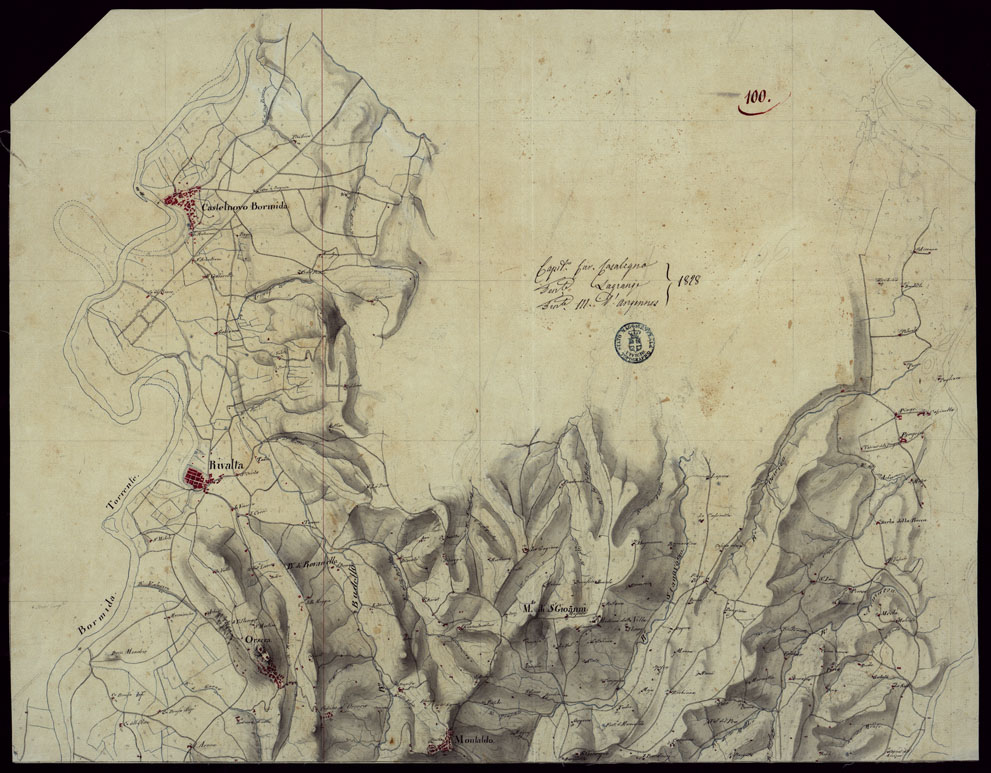 (N:15454) RICOGNIZIONI ESEGUITE ALLA SCALA DI 1/20.000 CHE COMPRENDANO LE DUE RIVIERE DEGLI EX STATI SARDI E PARTE DELLE ATTUALI PROVINCIE DI ALESSANDRIA  E DI PAVIA - FOGLIO 100. (CA002734) Carte e stampe antiche: riproduzione a colori su carta (formato A1)