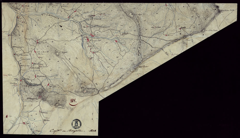 (N:15459) RICOGNIZIONI ESEGUITE ALLA SCALA DI 1/20.000 CHE COMPRENDANO LE DUE RIVIERE DEGLI EX STATI SARDI E PARTE DELLE ATTUALI PROVINCIE DI ALESSANDRIA  E DI PAVIA - FOGLIO 105. (CA002739) Carte e stampe antiche: riproduzione a colori su carta (formato A1)