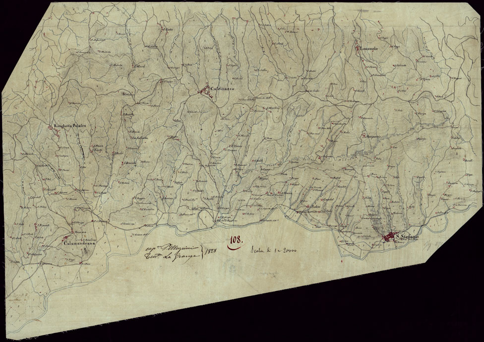 (N:15461) RICOGNIZIONI ESEGUITE ALLA SCALA DI 1/20.000 CHE COMPRENDANO LE DUE RIVIERE DEGLI EX STATI SARDI E PARTE DELLE ATTUALI PROVINCIE DI ALESSANDRIA  E DI PAVIA - FOGLIO 108. (CA002744) Carte e stampe antiche: riproduzione a colori su carta (formato A1)