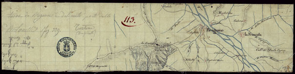 (N:15489) RICOGNIZIONI ESEGUITE ALLA SCALA DI 1/20.000 CHE COMPRENDANO LE DUE RIVIERE DEGLI EX STATI SARDI E PARTE DELLE ATTUALI PROVINCIE DI ALESSANDRIA  E DI PAVIA - FOGLIO 113 + ALLEGATO. (CA002751, CA002752, CA002753) Carte e stampe antiche: riproduzione a colori su carta (formato A1)