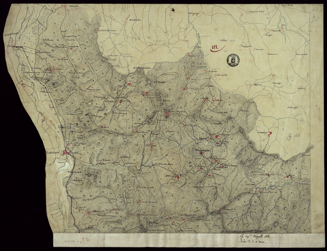 (N:15471) RICOGNIZIONI ESEGUITE ALLA SCALA DI 1/20.000 CHE COMPRENDANO LE DUE RIVIERE DEGLI EX STATI SARDI E PARTE DELLE ATTUALI PROVINCIE DI ALESSANDRIA  E DI PAVIA - FOGLIO 121 (CA002761) Carte e stampe antiche: riproduzione a colori su carta (formato A1)