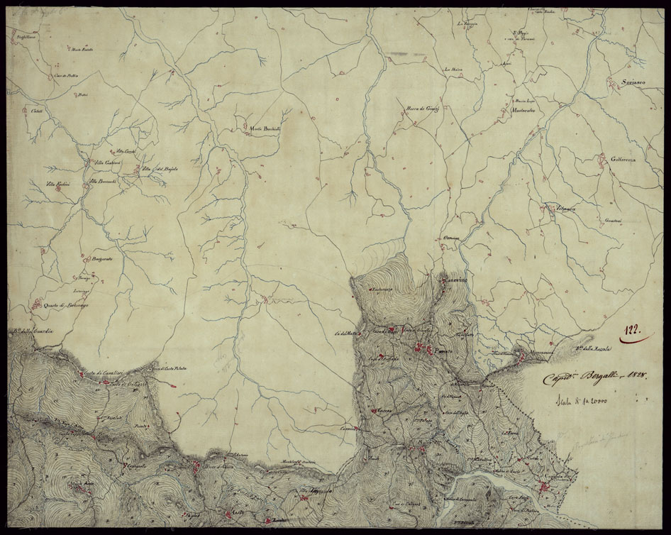 (N:15476) RICOGNIZIONI ESEGUITE ALLA SCALA DI 1/20.000 CHE COMPRENDANO LE DUE RIVIERE DEGLI EX STATI SARDI E PARTE DELLE ATTUALI PROVINCIE DI ALESSANDRIA  E DI PAVIA - FOGLIO 122 (CA002762) Carte e stampe antiche: riproduzione a colori su carta (formato A1)