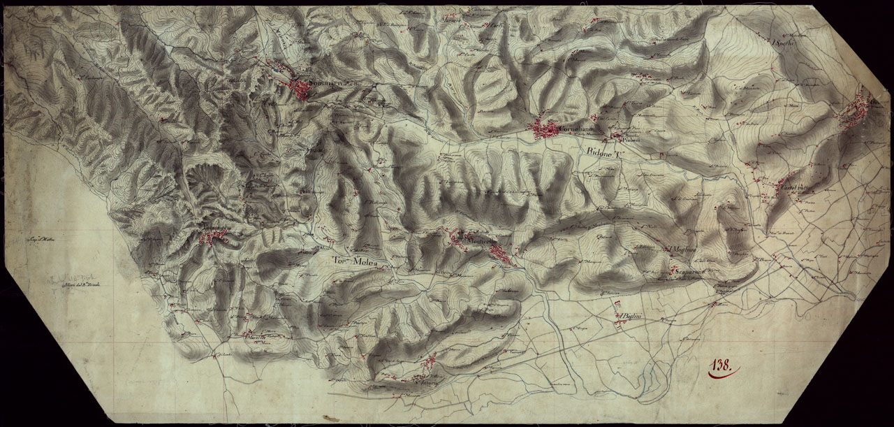 (N:15488) RICOGNIZIONI ESEGUITE ALLA SCALA DI 1/20.000 CHE COMPRENDANO LE DUE RIVIERE DEGLI EX STATI SARDI E PARTE DELLE ATTUALI PROVINCIE DI ALESSANDRIA  E DI PAVIA - FOGLIO 138. (CA002782) Carte e stampe antiche: riproduzione a colori su carta (formato A1)