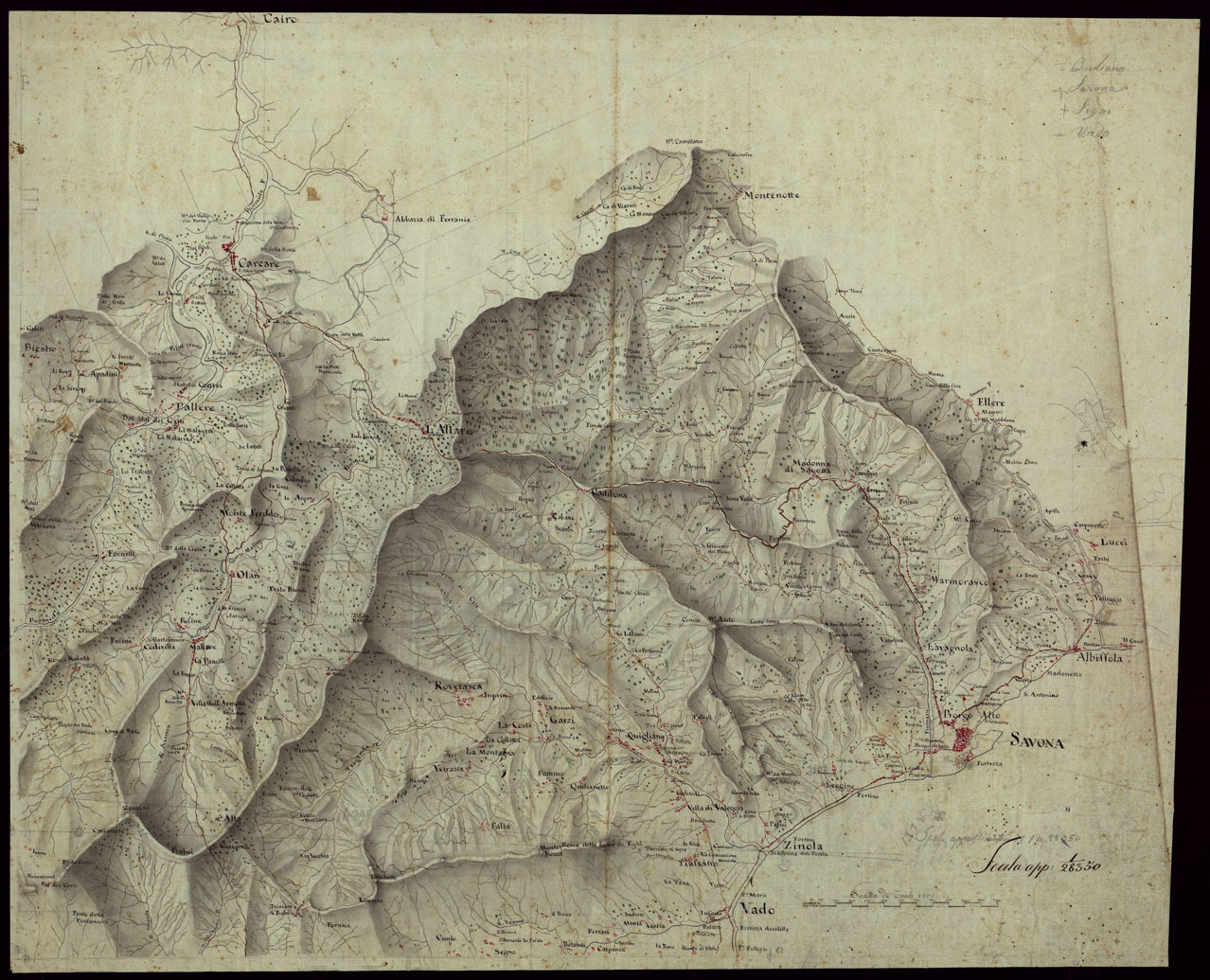 (N:1844) CARTA DEL LITORALE DA ALBISSOLA A VADO ED ESTENDENTESI A NORD A MONTENOTTE E CARCARE. (CA002789) Carte e stampe antiche: riproduzione a colori su carta (formato A1)