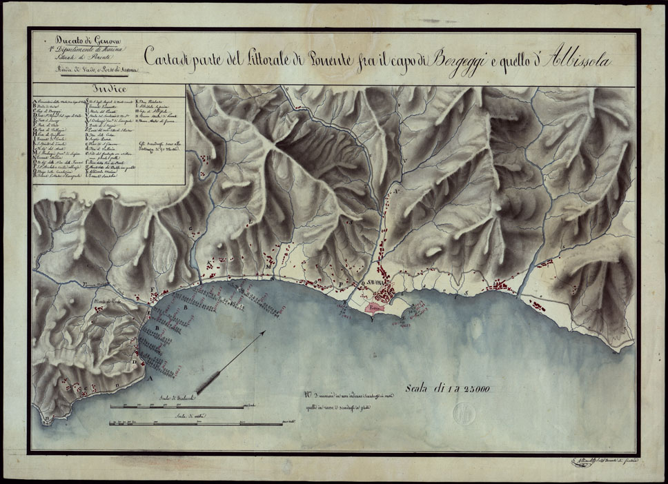 (N:4079) CARTA DI UNA PARTE DEL LITORALE DI PONENTE FRA IL CAPO BERGEGGI E QUELLO D'ALBISSOLA - DUCATO DI GENOVA 1 DIPARTIMENTO DI MARINA LITTORALE DI PONENTE RIVA DI VOVO, E PORTO DI SAVONA. (CA002794) Carte e stampe antiche: riproduzione a colori su carta (formato A1)