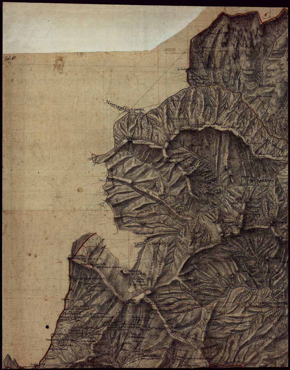 (N:7846) CARTA TOPOGRAFICA DELLA PROVINCIA DI ONEGLIA E DI S. REMO - FOGLIO 1 (CA002914) Carte e stampe antiche: riproduzione a colori su carta (formato A1)
