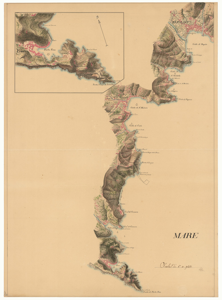 (N:13552) PIANO TOPOGRAFICO DI UNA PARTE DELLA RIVIERA DI LEVANTE DUCATO DI GENOVA SCALA 1/4 DELLA SAVOIA - FOGLIO 1 (CA002928) Carte e stampe antiche: riproduzione a colori su carta (formato A1)