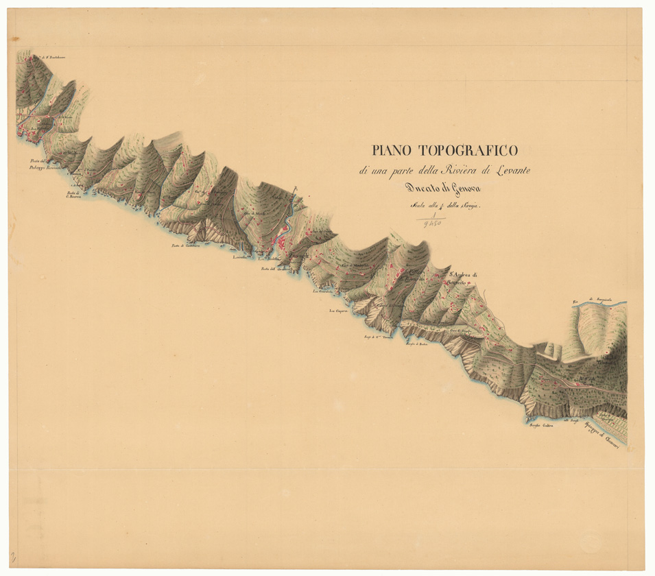 (N:6014) PIANO TOPOGRAFICO DI UNA PARTE DELLA RIVIERA DI LEVANTE DUCATO DI GENOVA SCALA 1/4 DELLA SAVOIA - FOGLIO 2 (CA002929) Carte e stampe antiche: riproduzione a colori su carta (formato A1)