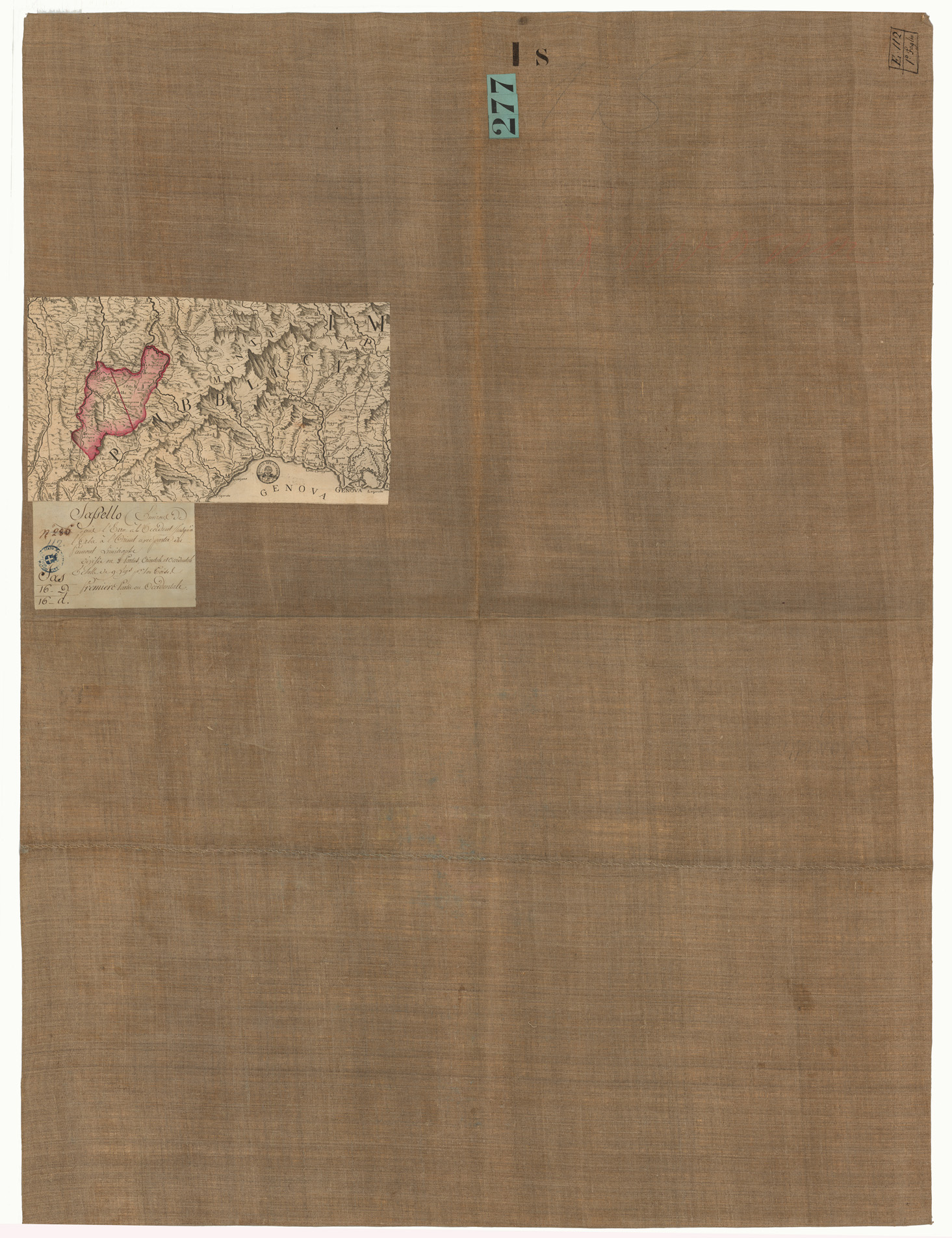 (N:15713) SASSELLO  - FOGLIO 1  FRONTE/RETRO (CA002932, CA002933) Carte e stampe antiche: riproduzione a colori su carta (formato A1)