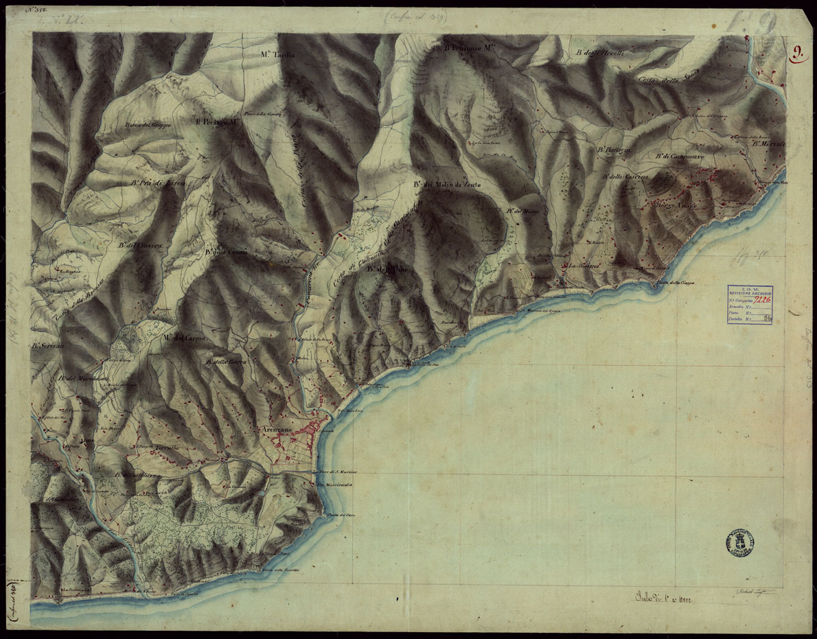 (N:4085) CARTA DI UNA PARTE DELLA RIVIERA DI PONENTE DA VARAZZE A SESTRI - FOGLIO 9. (CA002967) Carte e stampe antiche: riproduzione a colori su carta (formato A1)