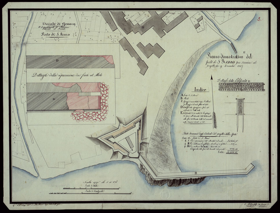 (N:13323) PIANO DIMOSTRATIVO DEL PORTO DI S. REMO PER SERVIRE AL PROGETTO DEI 9 DICEMBRE 1817 - DUCATO DI GENOVA 1 DIPARTIMENTO DI MARINA LITTORALE DI PONENTE PORTO DI S. REMO. (CA002994) Carte e stampe antiche: riproduzione a colori su carta (formato A1)