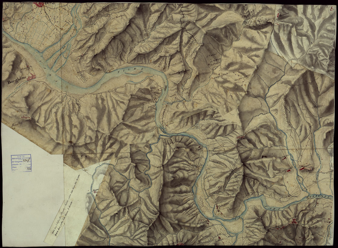 (N:414) RILIEVI TOPOGRAFICI ALLA SCALA DI 1 a 9.450 ABBRACCIANTI LA PARTE DI TERRITORIO BAGNATO DAI FIUMI MAGRA E VARA CHE FORMAVA PARTE DEL CONFINE ORIENTALE DEGLI EX STATI SARDI - FOGLIO 8 (CA003017) Carte e stampe antiche: riproduzione a colori su carta (formato A1)