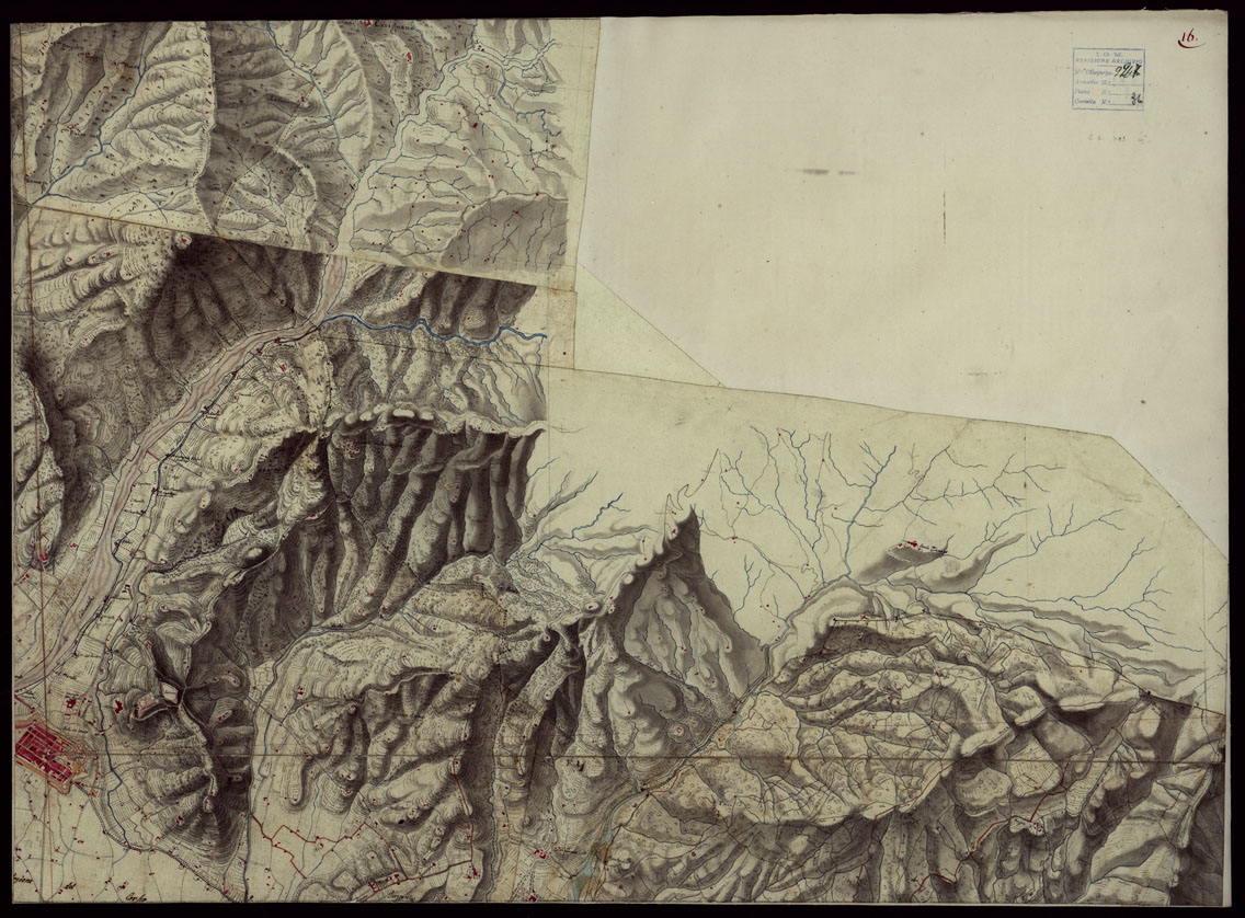 (N:74) RILIEVI TOPOGRAFICI ALLA SCALA DI 1 a 9.450 ABBRACCIANTI LA PARTE DI TERRITORIO BAGNATO DAI FIUMI MAGRA E VARA CHE FORMAVA PARTE DEL CONFINE ORIENTALE DEGLI EX STATI SARDI - FOGLIO 16 (CA003025) Carte e stampe antiche: riproduzione a colori su carta (formato A1)