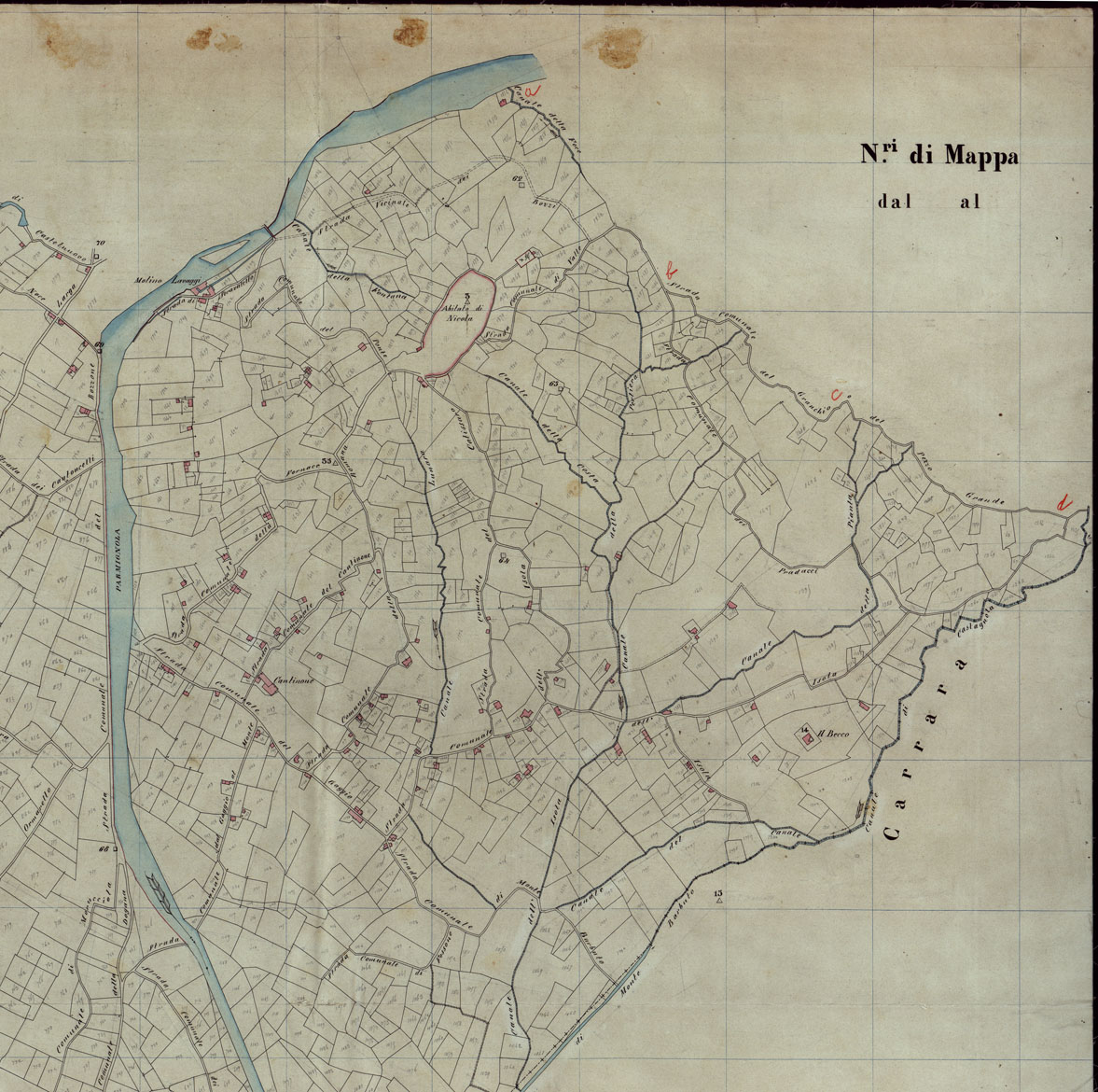 (N:12113) MAPPA ORIGINALE DEL COMUNE DI ORTONOVO - FOGLIO 3 (CA003047, CA003048, CA003049, CA003050, CA003051, CA003052) Carte e stampe antiche: riproduzione a colori su carta (formato A1)