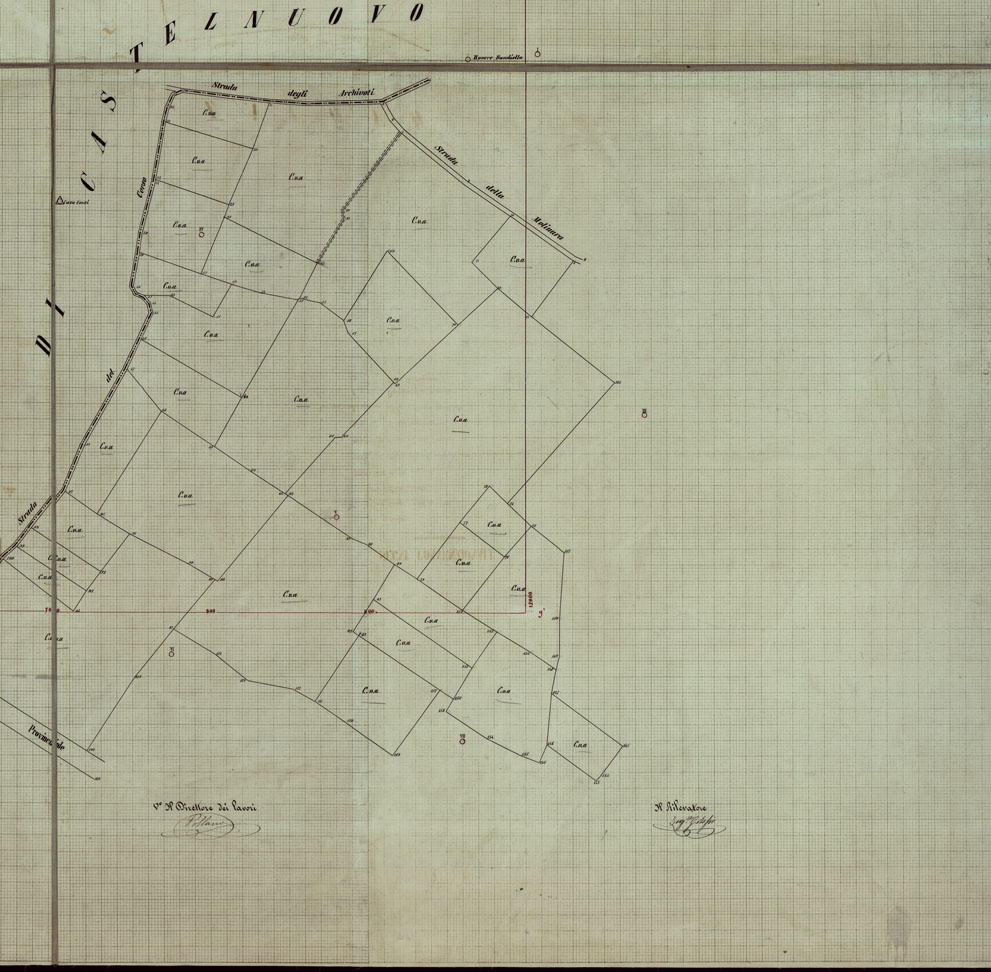 (N:12115) COMUNE DI ORTONOVO - FOGLIO CHILOMETRICO 11-15 ALLA SCALA DI 1 1.000 ESPERIMENTO DI RILEVAMENTO PARCELLARE COL METODO ANGOLARE. (CA003066, CA003067, CA003068, CA003069) Carte e stampe antiche: riproduzione a colori su carta (formato A1)
