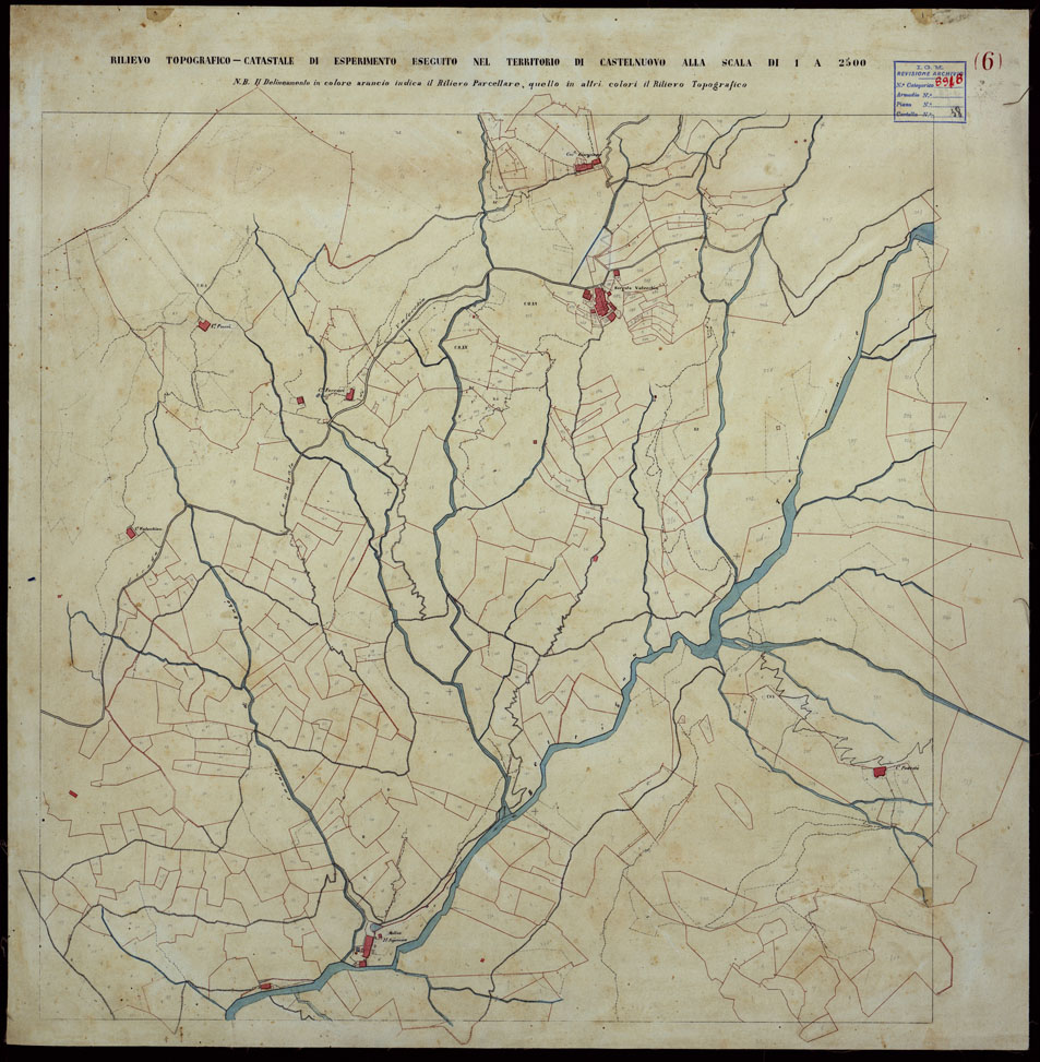(N:12133) MAPPA ORIGINALE DEL COMUNE DI CASTELNUOVO MAGRA
RILIEVO TOPOGRAFICO-CASTALE DI ESPERIMENTO ESEGUITO NEL TERRITORIO DI CASTELNUOVO ALLA SCALA DI 1 A 2500 N.B.  TAVOLA 6 (CA003140) Carte e stampe antiche: riproduzione a colori su carta (formato A1)