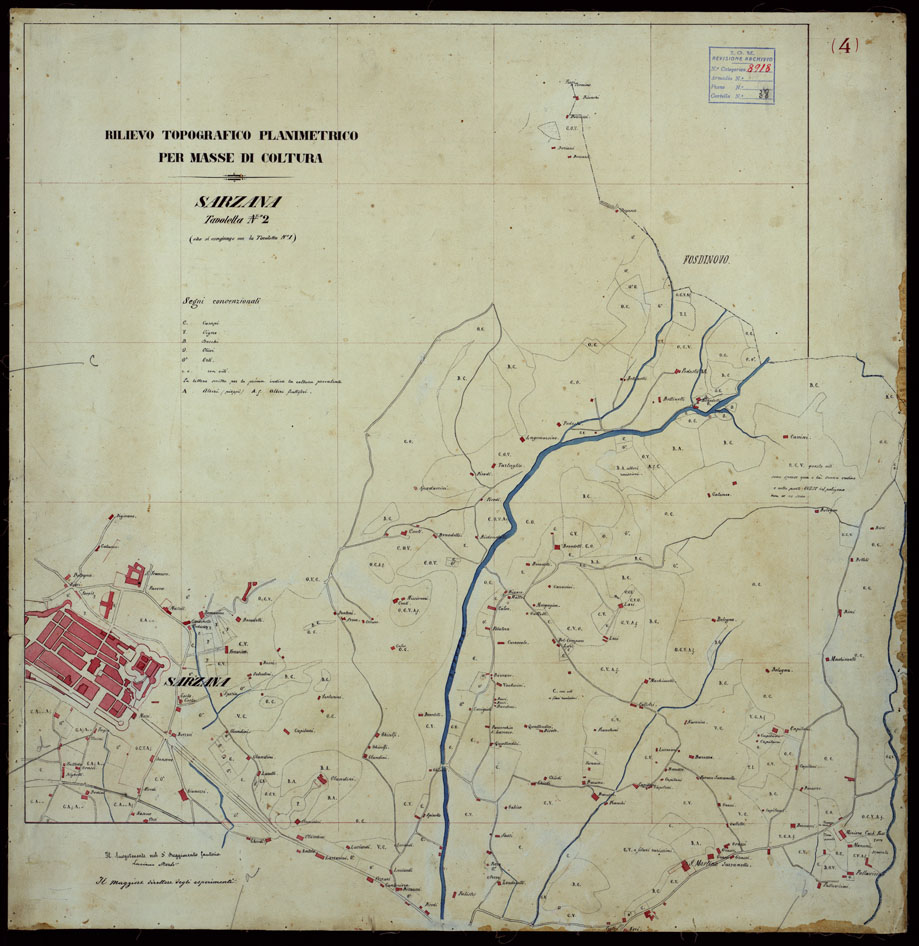 (N:15323) RILIEVO TOPOGRAFICO PLANIMETRICO PER MASSE DI COLTURA  SARZANA - TAVOLETTA N. 2 (CA003146) Carte e stampe antiche: riproduzione a colori su carta (formato A1)