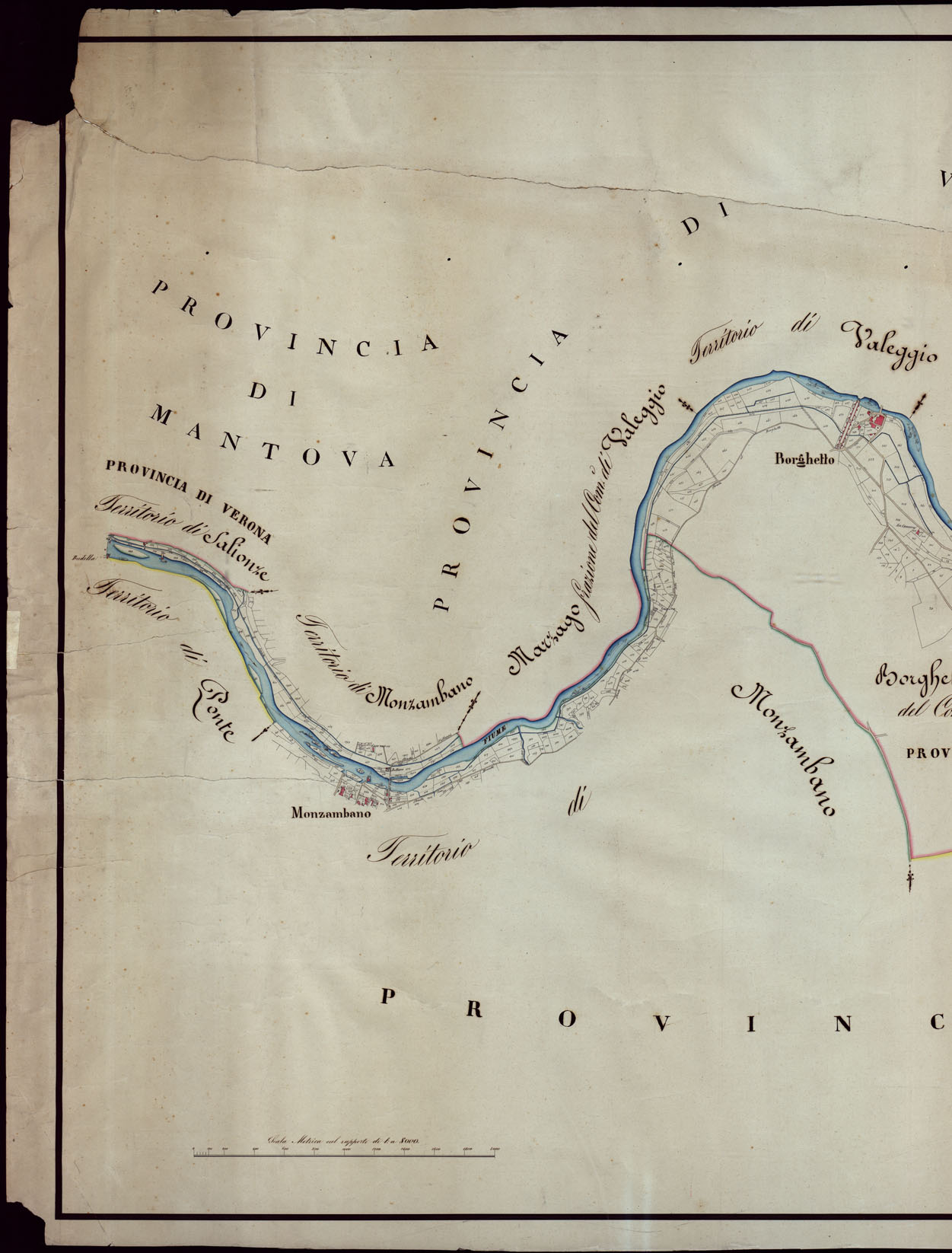 (N:6011) ANDAMENTO DEL FIUME MINCIO MONZABANO alle GRAZIE PASSANDO PEI TERRITORI DI MONZAMBANO-BORGHETTO FRAZIONE DI VALEGGIO VOLTA-POZZOLO-GOITO-RIVALTA FRAZIONE DI ROVIGO CITTADELLA DI PORTO. (CA003151, CA003152, CA003154, CA003153, CA003155) Carte e stampe antiche: riproduzione a colori su carta (formato A1)