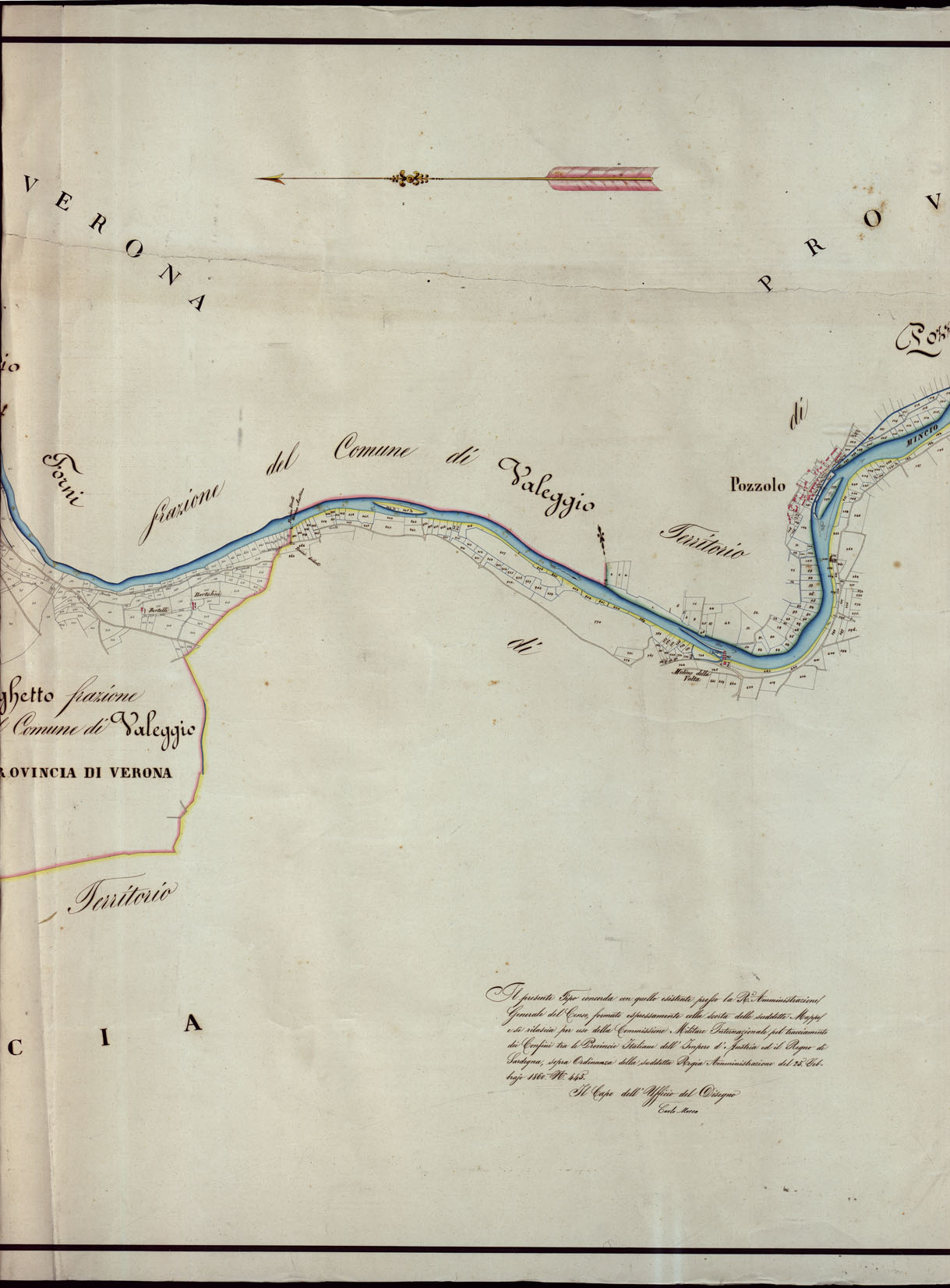 (N:6011) ANDAMENTO DEL FIUME MINCIO MONZABANO alle GRAZIE PASSANDO PEI TERRITORI DI MONZAMBANO-BORGHETTO FRAZIONE DI VALEGGIO VOLTA-POZZOLO-GOITO-RIVALTA FRAZIONE DI ROVIGO CITTADELLA DI PORTO. (CA003151, CA003152, CA003154, CA003153, CA003155) Carte e stampe antiche: riproduzione a colori su carta (formato A1)
