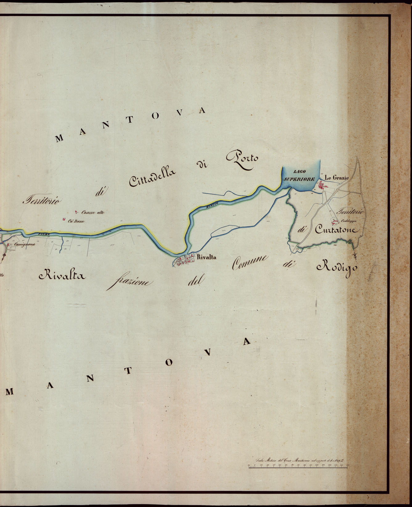 (N:6011) ANDAMENTO DEL FIUME MINCIO MONZABANO alle GRAZIE PASSANDO PEI TERRITORI DI MONZAMBANO-BORGHETTO FRAZIONE DI VALEGGIO VOLTA-POZZOLO-GOITO-RIVALTA FRAZIONE DI ROVIGO CITTADELLA DI PORTO. (CA003151, CA003152, CA003154, CA003153, CA003155) Carte e stampe antiche: riproduzione a colori su carta (formato A1)