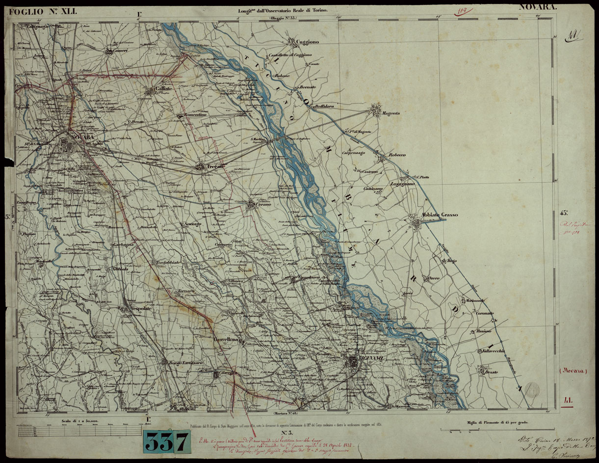 (N:23879) COMPAGNIA GENERALE DEI CANALI D'IRRIGAZIONE ITALIANI (CANALE CAVOUR) PROGETTO DI DIRAMAZIONE DELLE ACQUE DEL CANALE CAVOUR A BENEFICIO DELLA REGIONE COMPRESA FRA L'AGOGNA ED ILTICINO - FOGLIO XLI NOVARA. (CA003179) Carte e stampe antiche: riproduzione a colori su carta (formato A1)