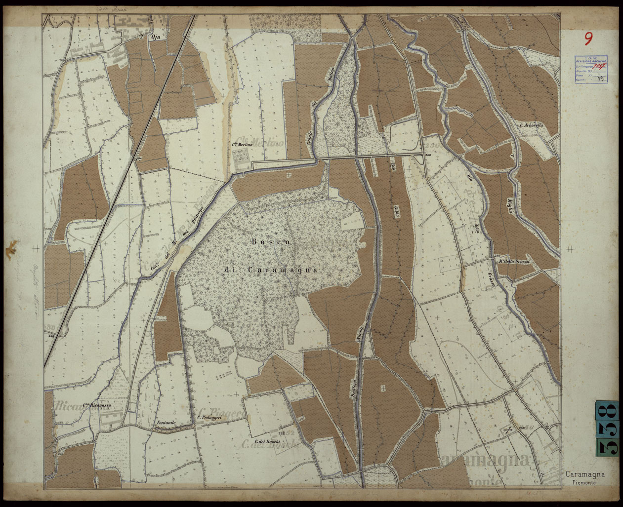 (N:23892) CARTA DEI DINTORNI DI RACCONIGI - FOGLIO 9 (CA003192) Carte e stampe antiche: riproduzione a colori su carta (formato A1)