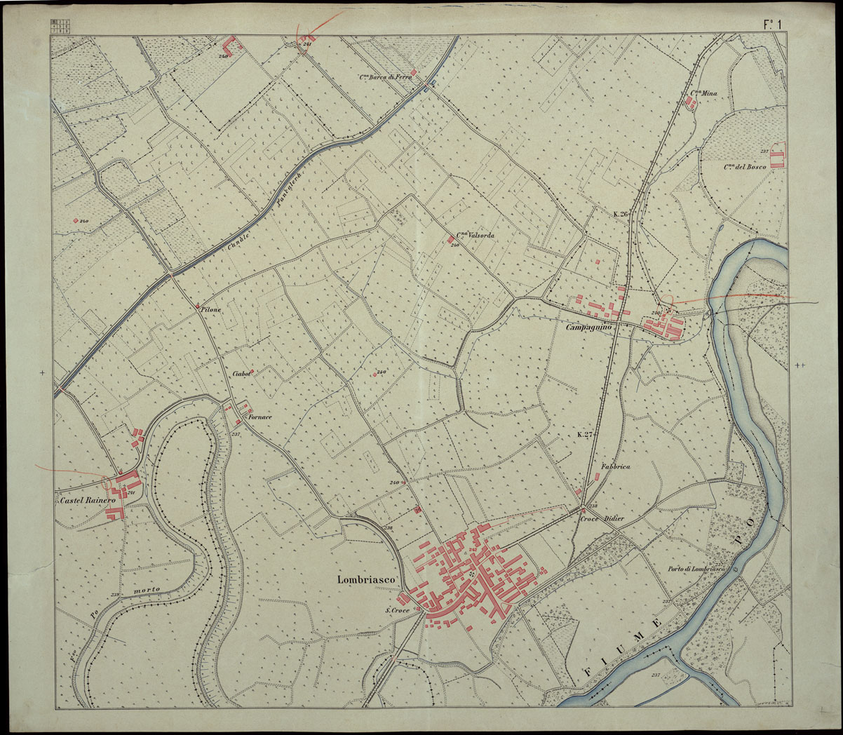 (N:23896) CARTA DEI DINTORNI DI RACCONIGI - FOGLIO 1 (CA003196) Carte e stampe antiche: riproduzione a colori su carta (formato A1)