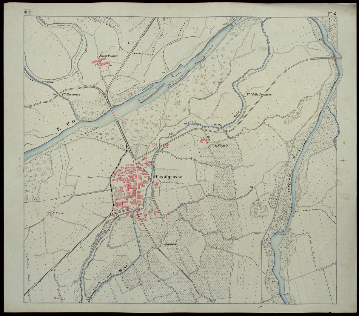 (N:23899) CARTA DEI DINTORNI DI RACCONIGI - FOGLIO 4 (CA003199) Carte e stampe antiche: riproduzione a colori su carta (formato A1)