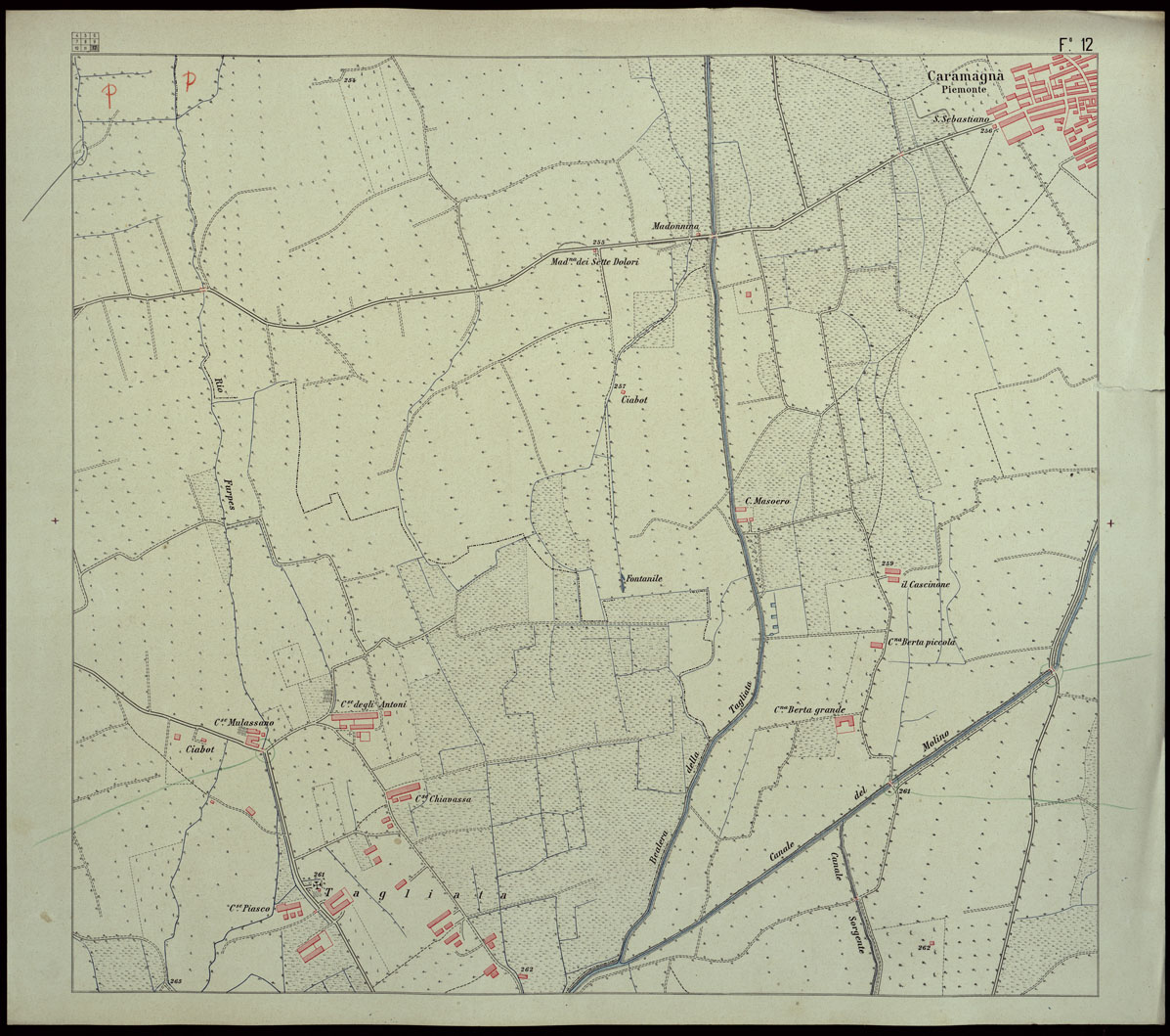 (N:23906) CARTA DEI DINTORNI DI RACCONIGI - FOGLIO 12 (CA003207) Carte e stampe antiche: riproduzione a colori su carta (formato A1)