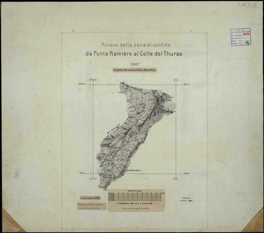 (N:23930) RILIEVO DELLA ZONA DI CONFINE DA PUNTA RAMIERE AL COLLE DEL THURAS. (CA003230) Carte e stampe antiche: riproduzione a colori su carta (formato A1)