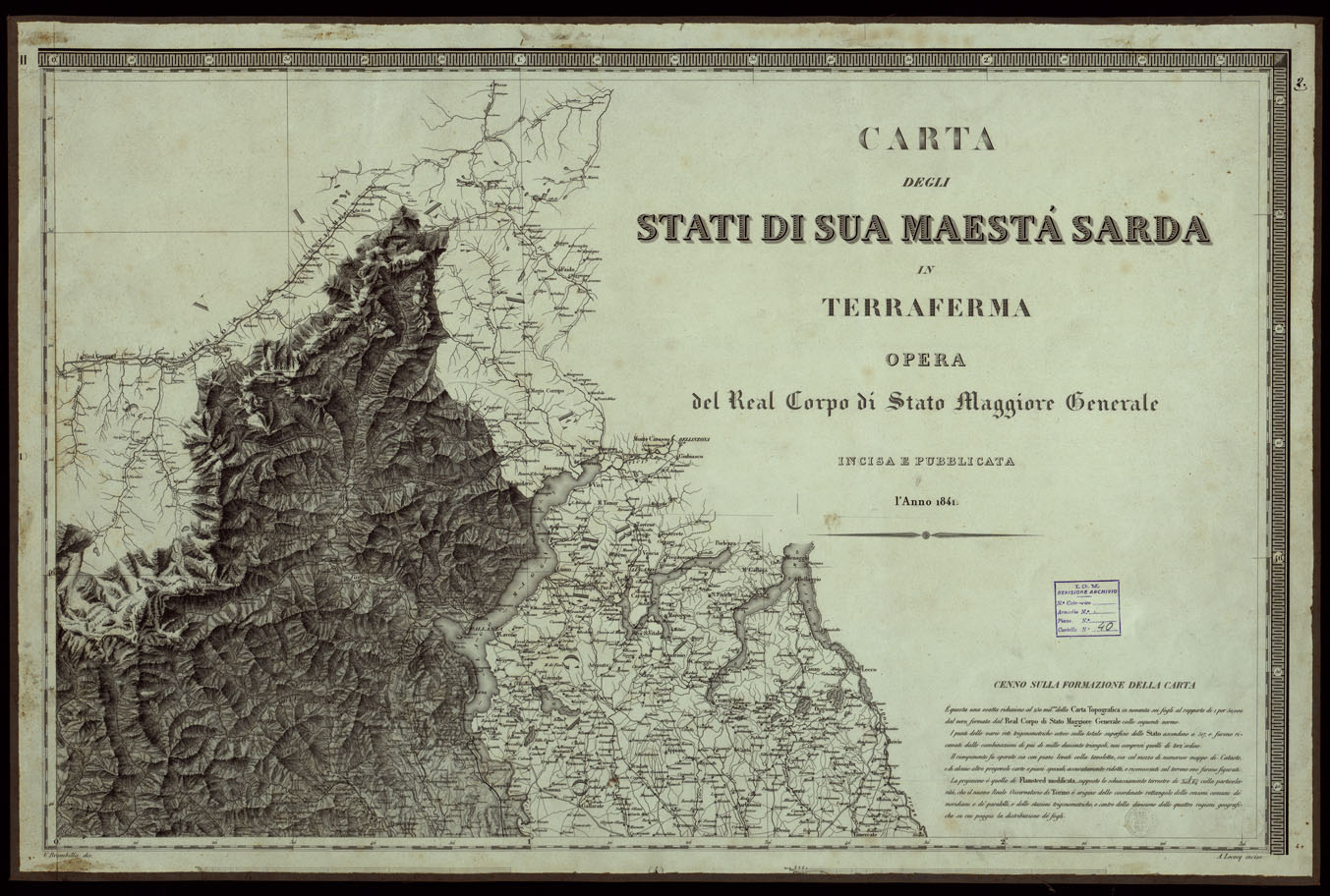 (N:24126) CARTA DEGLI STATI DI SUA MAESTA' SARDA IN TERRAFERMA OPERA DEL REAL CORPO DI STATO MAGGIORE GENERALE INCISA E PUBBLICATA - FOGLIO II. TITOLO (CA003255) Carte e stampe antiche: riproduzione a colori su carta (formato A1)