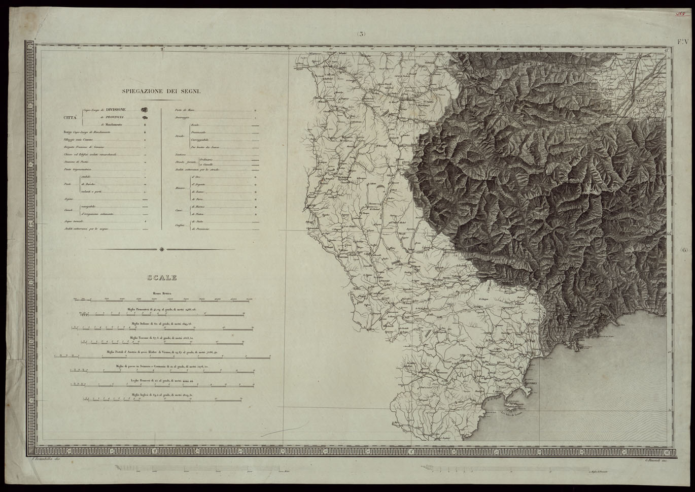 (N:24144) CARTA DEGLI STATI DI SUA MAESTA' SARDA IN TERRAFERMA OPERA DEL REAL CORPO DI STATO MAGGIORE GENERALE INCISA E PUBBLICATA - FOGLIO V. (CA003268) Carte e stampe antiche: riproduzione a colori su carta (formato A1)