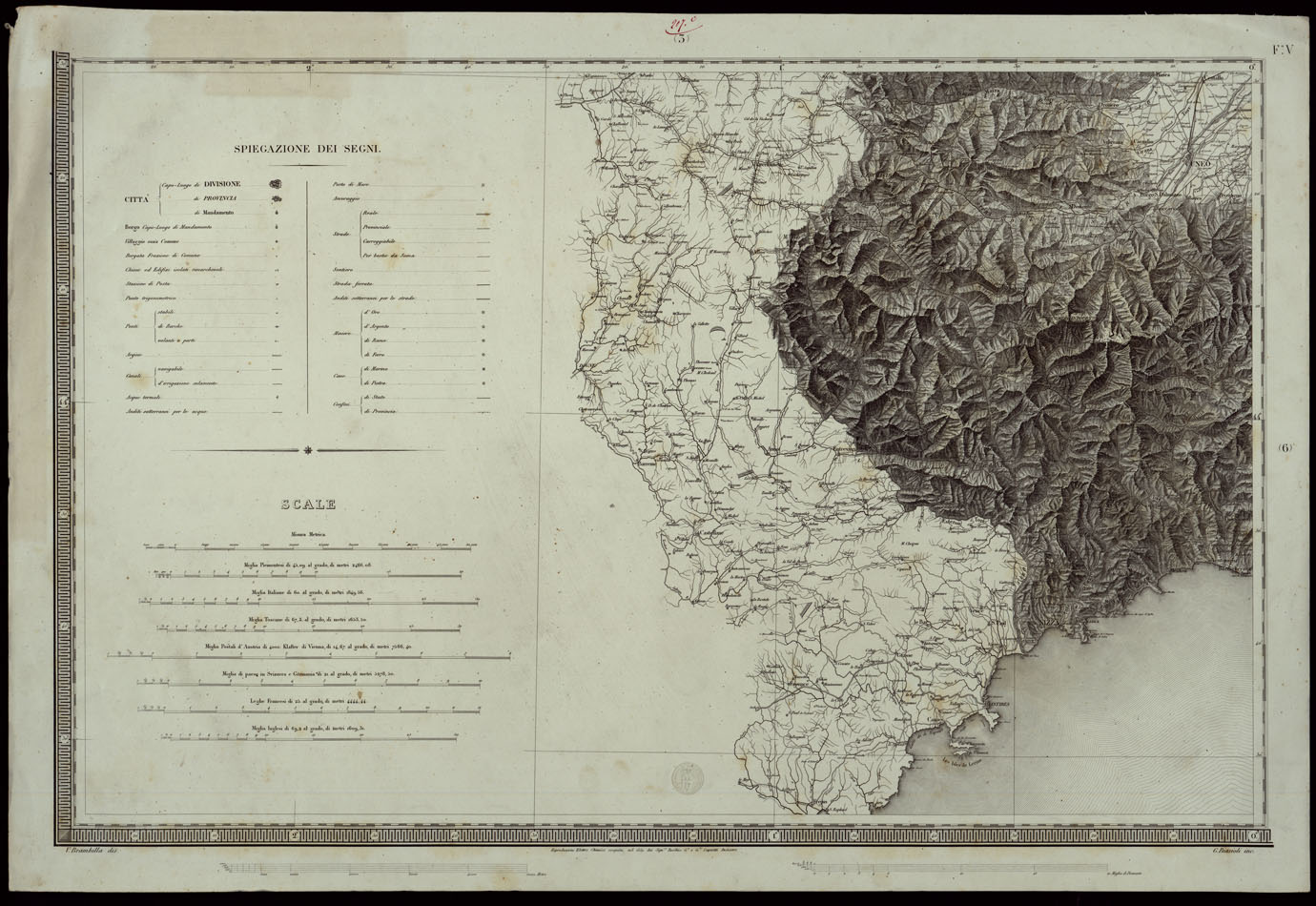 (N:24155) CARTA DEGLI STATI DI SUA MAESTA' SARDA IN TERRAFERMA OPERA DEL REAL CORPO DI STATO MAGGIORE GENERALE INCISA E PUBBLICATA - FOGLIO V SEGNI CONVENZIONALI. (CA003274) Carte e stampe antiche: riproduzione a colori su carta (formato A1)