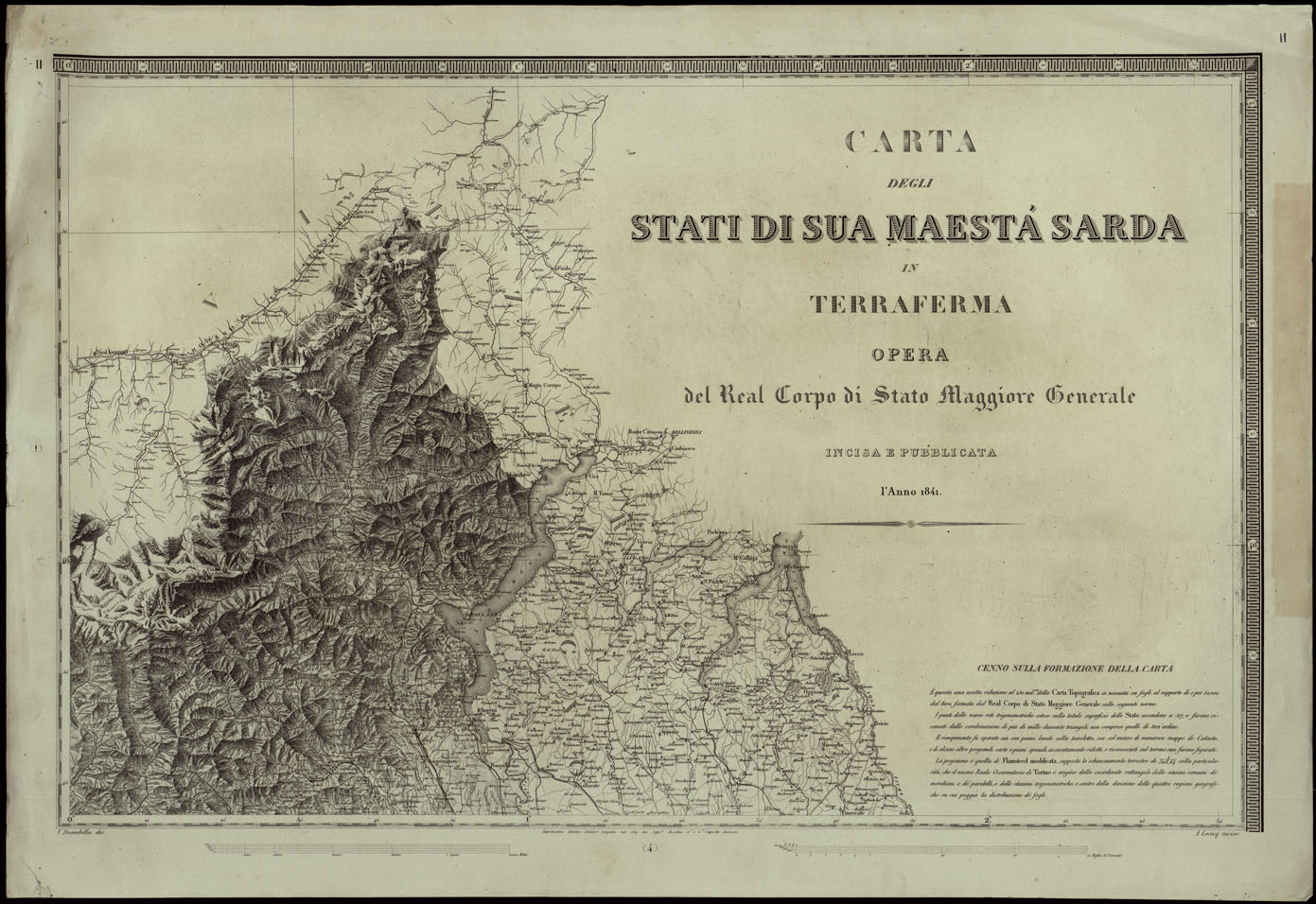(N:24158) CARTA DEGLI STATI DI SUA MAESTA' SARDA IN TERRAFERMA OPERA DEL REAL CORPO DI STATO MAGGIORE GENERALE INCISA E PUBBLICATA - FOGLIO II TITOLO. (CA003277) Carte e stampe antiche: riproduzione a colori su carta (formato A1)