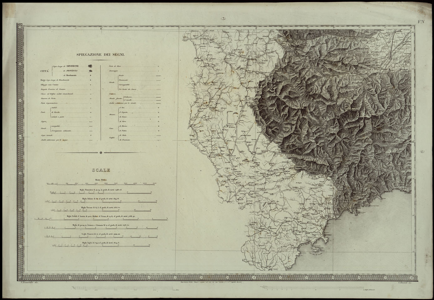 (N:24161) CARTA DEGLI STATI DI SUA MAESTA' SARDA IN TERRAFERMA OPERA DEL REAL CORPO DI STATO MAGGIORE GENERALE INCISA E PUBBLICATA - FOGLIO V SEGNI CONVENZIONALI. (CA003280) Carte e stampe antiche: riproduzione a colori su carta (formato A1)