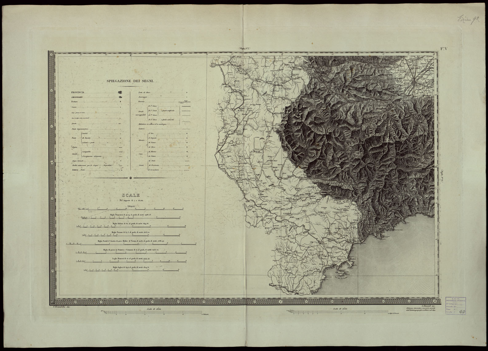 (N:24167) CARTA DEGLI STATI DI SUA MAESTA' SARDA IN TERRAFERMA OPERA DEL REAL CORPO DI STATO MAGGIORE GENERALE INCISA E PUBBLICATA - FOGLIO V SEGNI CONVENZIONALI. (CA003286) Carte e stampe antiche: riproduzione a colori su carta (formato A1)