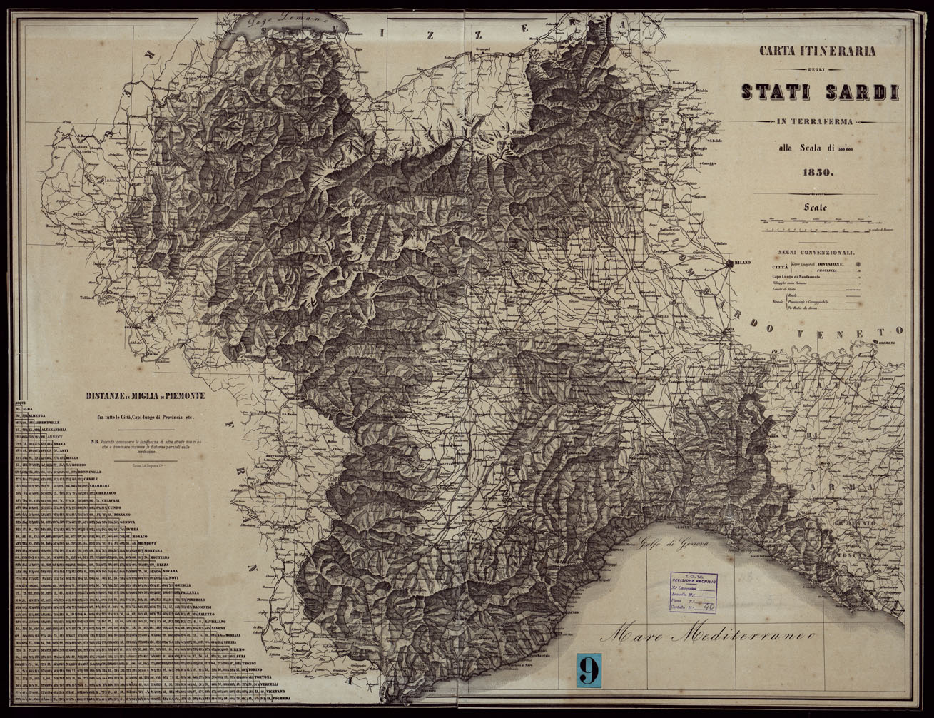(N:24134) CARTA ITINERARIA DEGLI STATI SARDI IN TERRAFERMA (CA003288) Carte e stampe antiche: riproduzione a colori su carta (formato A1)