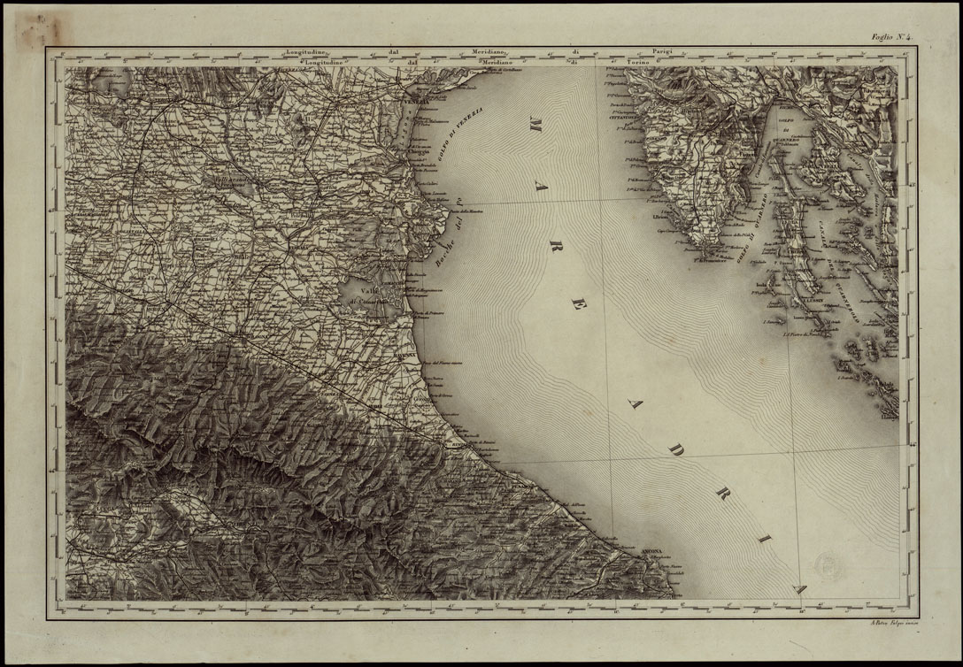 (N:24227) CARTA COROGRAFICA DELL'ITALIA SUPERIORE E CENTRALE ALLA SCALA DI 1 A 600.000 PUBBLICATA DALL'UFFICIO SUPERIORE DI STATO MAGGIORE - FOGLIO 4 (CA003308) Carte e stampe antiche: riproduzione a colori su carta (formato A1)