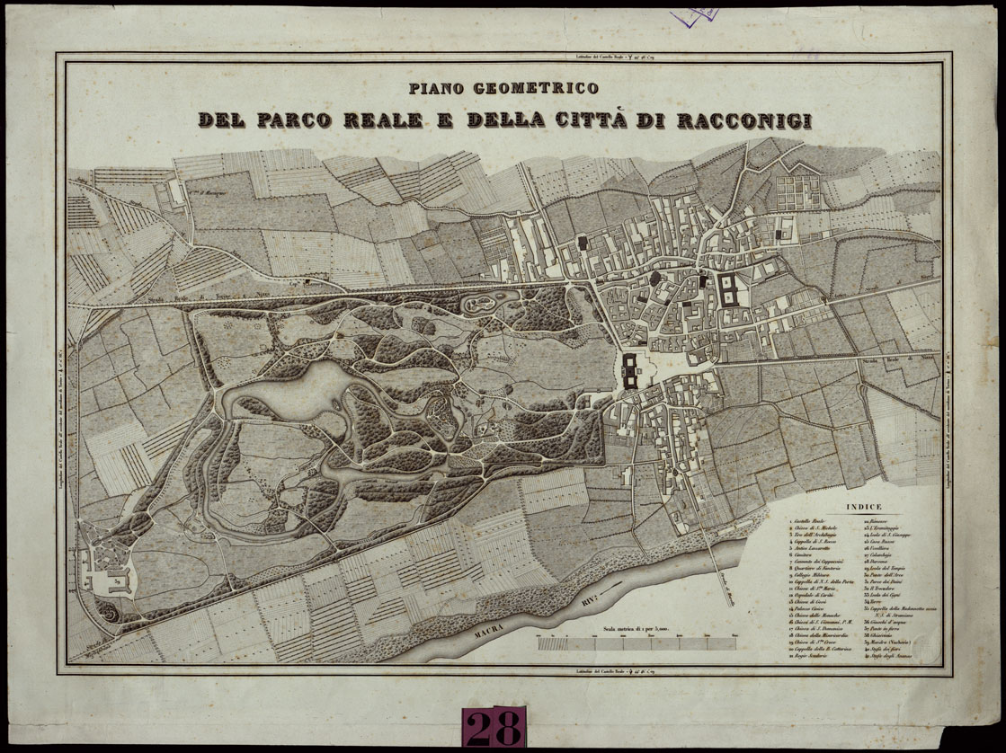 (N:23955) PIANO GEOMETRICO DEL PARCO REALE E DELLA CITTA' DI RACCONIGI (CA003376) Carte e stampe antiche: riproduzione a colori su carta (formato A1)
