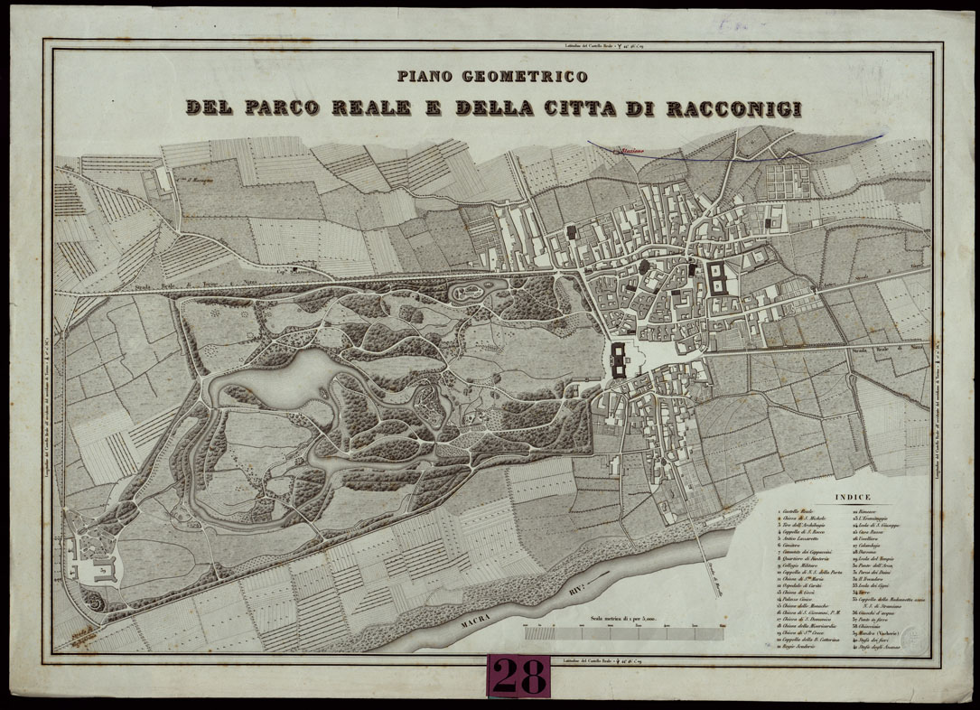 (N:23956) PIANO GEOMETRICO DEL PARCO REALE E DELLA CITTA' DI RACCONIGI (CA003377) Carte e stampe antiche: riproduzione a colori su carta (formato A1)